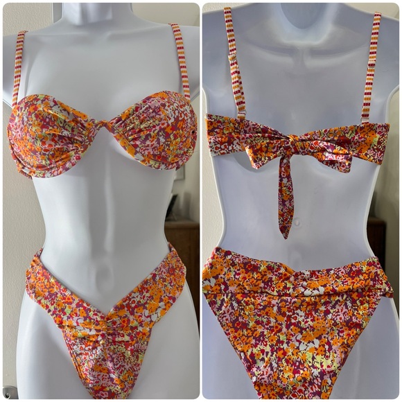 Pretty Woman Boutique Other - Floral Print Bandeau Underwire Ruched Bikini Set